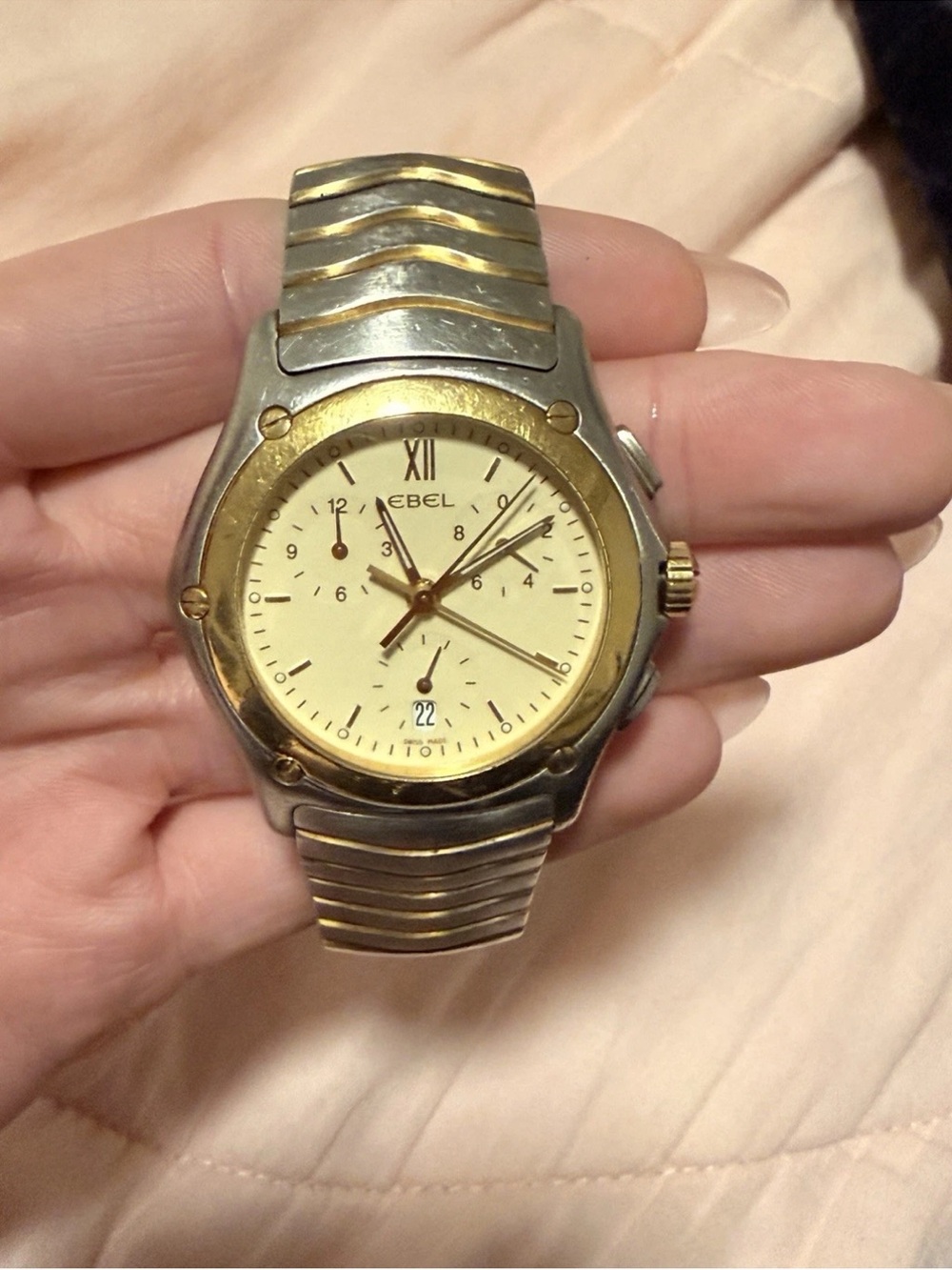 Ebel Classic Wave Chronograph Watch Two-Tone 18K Gold Bezel Swiss
